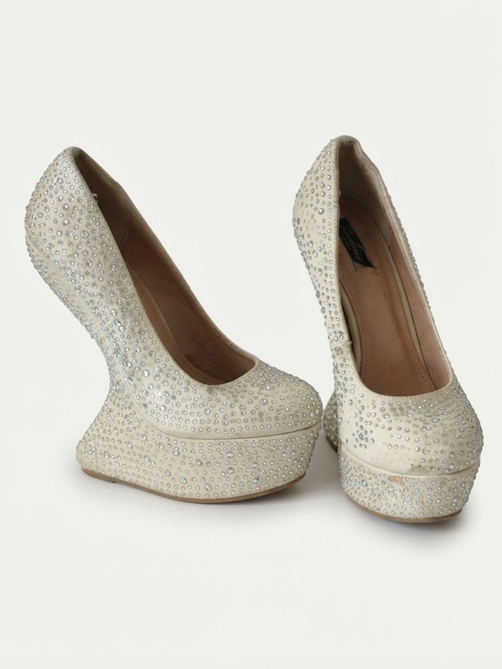 Ivory Crystal Platform Pumps for Women